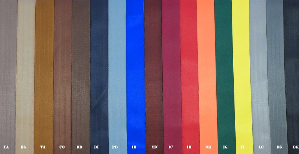 Seatbelt webbing in a broad range of colours